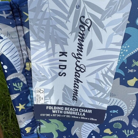 TOMMY BAHAMA Beach Chair 3-6 Years Sea Life Blue Foldable Umbrella Cup Holder - Picture 4 of 9